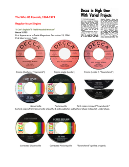 The Who US Records, 1964-1973 Regular-Issue Singles