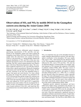 Observations of SO2 and NO2 by Mobile DOAS in the Guangzhou