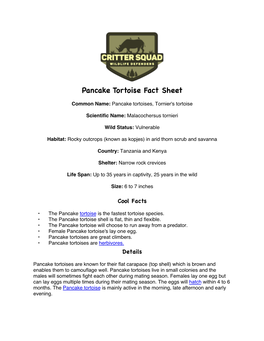 Pancake Tortoise Fact Sheet