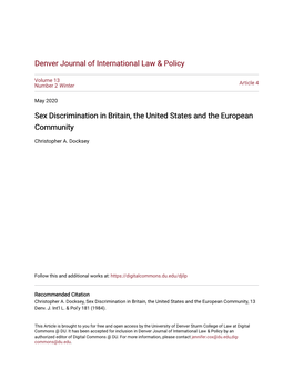 Sex Discrimination in Britain, the United States and the European Community