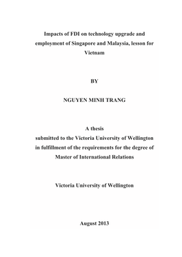 Impacts of FDI on Technology Upgrade and Employment of Singapore and Malaysia, Lesson for Vietnam