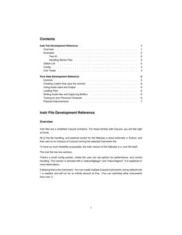 Contents Instr File Development Reference