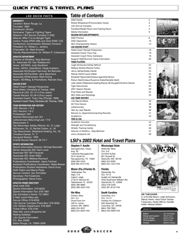 LSU's 2002 Hotel and Travel Plans Table of Contents