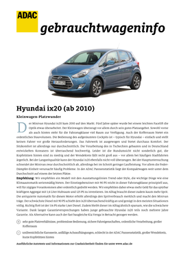 Hyundai Ix20 (Ab 2010) Kleinwagen-Platzwunder