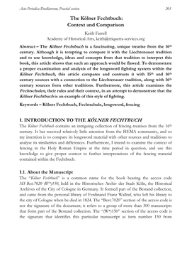 The Kölner Fechtbuch: Context and Comparison