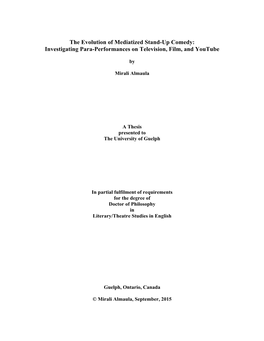 The Evolution of Mediatized Stand-Up Comedy: Investigating Para-Performances on Television, Film, and Youtube