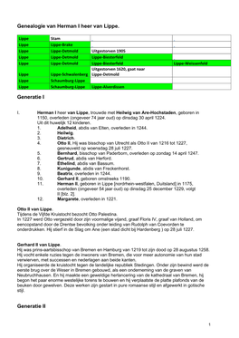 Genealogie Van Herman I Heer Van Lippe. Generatie I Generatie II