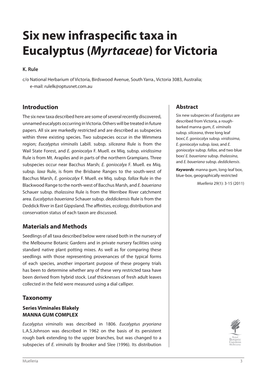 Six New Infraspecific Taxa in Eucalyptus (Myrtaceae) for Victoria