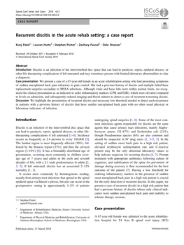 Recurrent Discitis in the Acute Rehab Setting: a Case Report