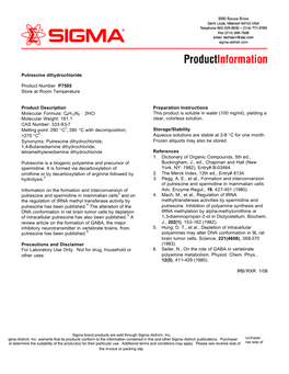 Putrescine Dihydrochloride Product Number P7505 Store at Room