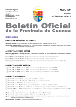 Boletín Oficial De La Provincia De Cuenca Sumario Diputación Provincial De Cuenca