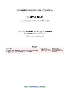 AVAYA INC Form 10-K Annual Report Filed 2012-12-12