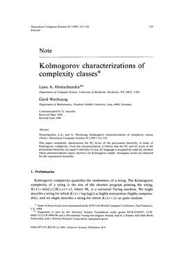 Kolmogorov Characterizations of Complexity Classes*