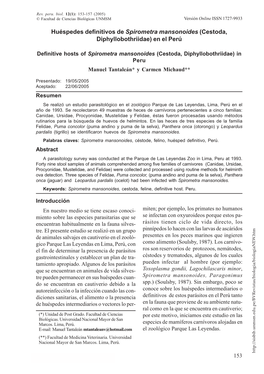 Huéspedes Definitivos De Spirometra Mansonoides (Cestoda, Diphyllobothriidae) En El Perú