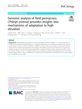 Genomic Analysis of Field Pennycress (Thlaspi Arvense)