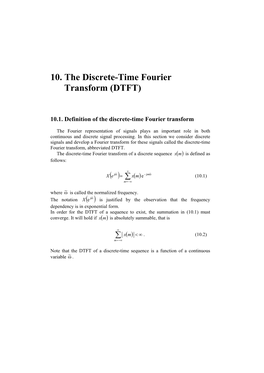 10. the Discrete-Time Fourier Transform (DTFT)