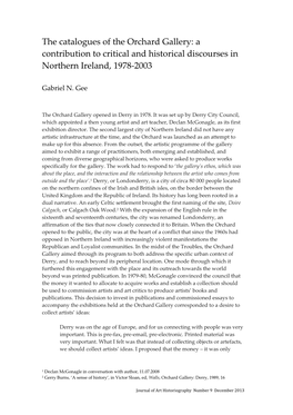 The Catalogues of the Orchard Gallery: a Contribution to Critical and Historical Discourses in Northern Ireland, 1978-2003