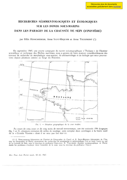 Recherches Sédimentologiques Et Écologiques Sur Les Fonds Sous•Marins Dans Les Parages De La Chaussée De Sein (Finistère)