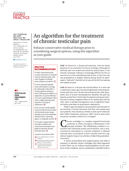 An Algorithm for the Treatment of Chronic Testicular Pain