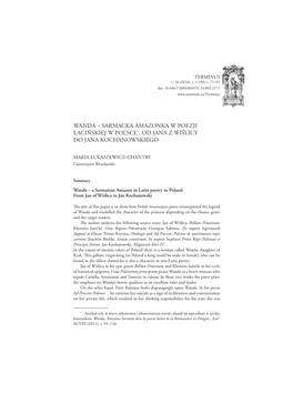 Wanda – Sarmacka Amazonka W Poezji Łacińskiej W Polsce1
