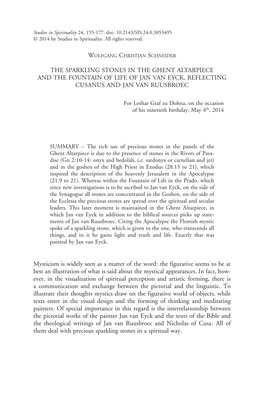 The Sparkling Stones in the Ghent Altarpiece and the Fountain of Life of Jan Van Eyck, Reflecting Cusanus and Jan Van Ruusbroec