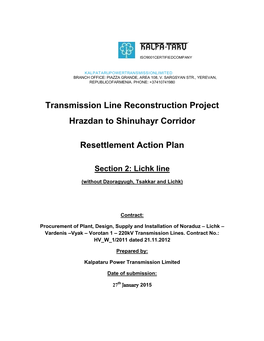 Transmission Line Reconstruction Project Hrazdan to Shinuhayr Corridor