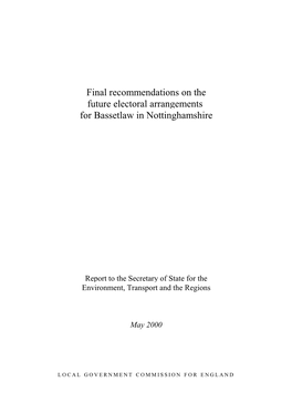 Final Recommendations on the Future Electoral Arrangements for Bassetlaw in Nottinghamshire