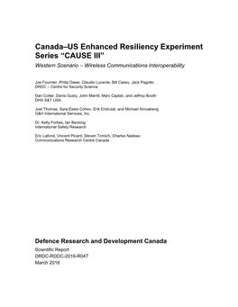 Canada–US Enhanced Resiliency Experiment Series “CAUSE III” Western Scenario – Wireless Communications Interoperability