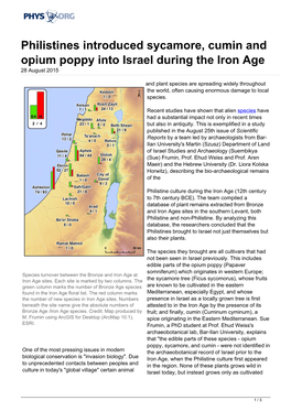 Philistines Introduced Sycamore, Cumin and Opium Poppy Into Israel During the Iron Age 28 August 2015