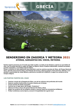 Taranna Trekking Grecia Senderismo Zagoria Y Meteora 2021