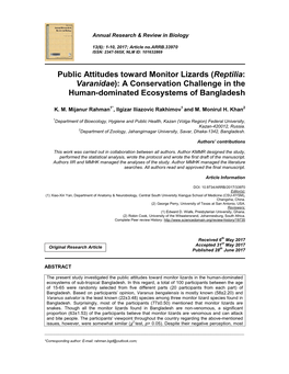 Public Attitudes Toward Monitor Lizards (Reptilia: Varanidae): a Conservation Challenge in the Human-Dominated Ecosystems of Bangladesh