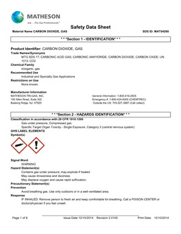 Carbon Dioxide, Gas Sds Id: Mat04260