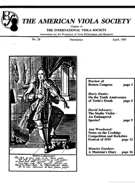American Viola Society Newsletter No. 28, April 1985