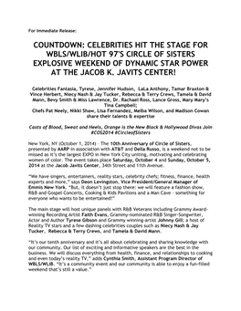 Celebrities Hit the Stage for Wbls/Wlib/Hot 97'S Circle of Sisters Explosive Weekend of Dynamic Star Power at the Jacob K