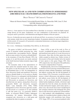 New Species of Aa and New Combinations in Myrosmodes (Orchidaceae: CRANICHIDINAE) from Bolivia and Peru