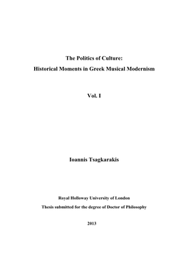 The Politics of Culture: Historical Moments in Greek Musical Modernism