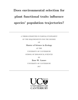 Does Environmental Selection for Plant Functional Traits Influence Species