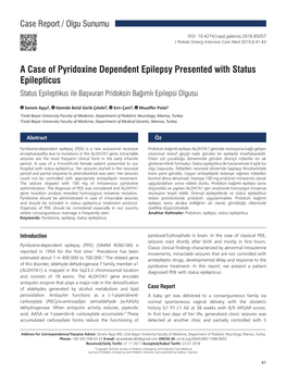 A Case of Pyridoxine Dependent Epilepsy Presented with Status Epilepticus Status Epileptikus Ile Başvuran Pridoksin Bağımlı Epilepsi Olgusu