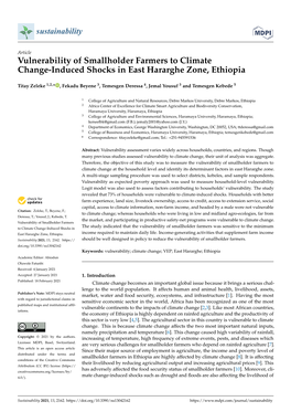 Vulnerability of Smallholder Farmers to Climate Change-Induced Shocks in East Hararghe Zone, Ethiopia