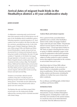 Arrival Dates of Migrant Bush Birds in the Strathalbyn District: a 45 Year Collaborative Study