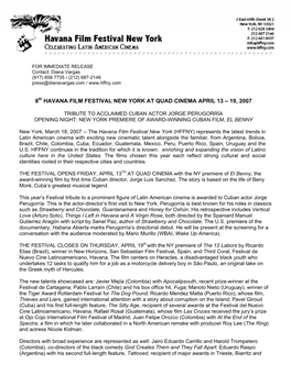 8Th HAVANA FILM FESTIVAL NEW YORK at QUAD CINEMA APRIL 13 – 19, 2007