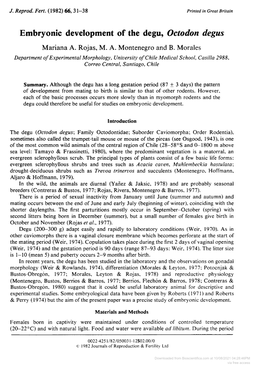 Embryonic Development of the Degu, Octodon Degus Mariana A