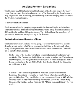 Ancient Rome – Barbarians the Romans Fought the Barbarians at the Borders of the Roman Empire for Many Years