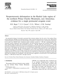 Neoproterozoic Deformation in the Radok Lake Region of the Northern Prince Charles Mountains, East Antarctica; Evidence for a Single Protracted Orogenic Event