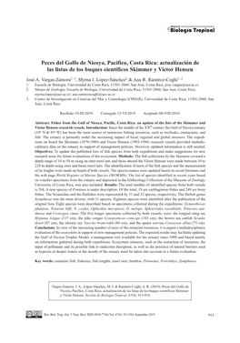 Peces Del Golfo De Nicoya, Pacífico, Costa Rica: Actualización De Las Listas De Los Buques Científicos Skimmer Y Victor Hensen