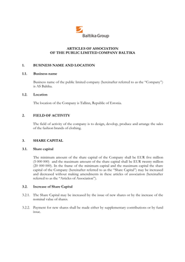 Articles of Association of the Public Limited Company Baltika