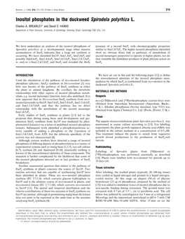 Inositol Phosphates in the Duckweed Spirodela Polyrhiza L. Charles A