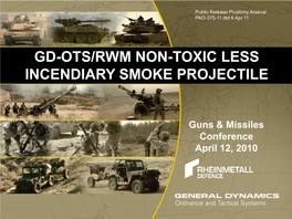 Gd-Ots/Rwm Non-Toxic Less Incendiary Smoke Projectile