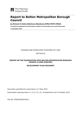 Report to Bolton Metropolitan Borough Council