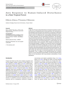 Ants Response to Human-Induced Disturbance in a Rain Tropical Forest
